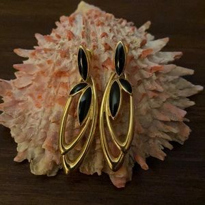 Trifari Black Enamel/Goldtone Earrings